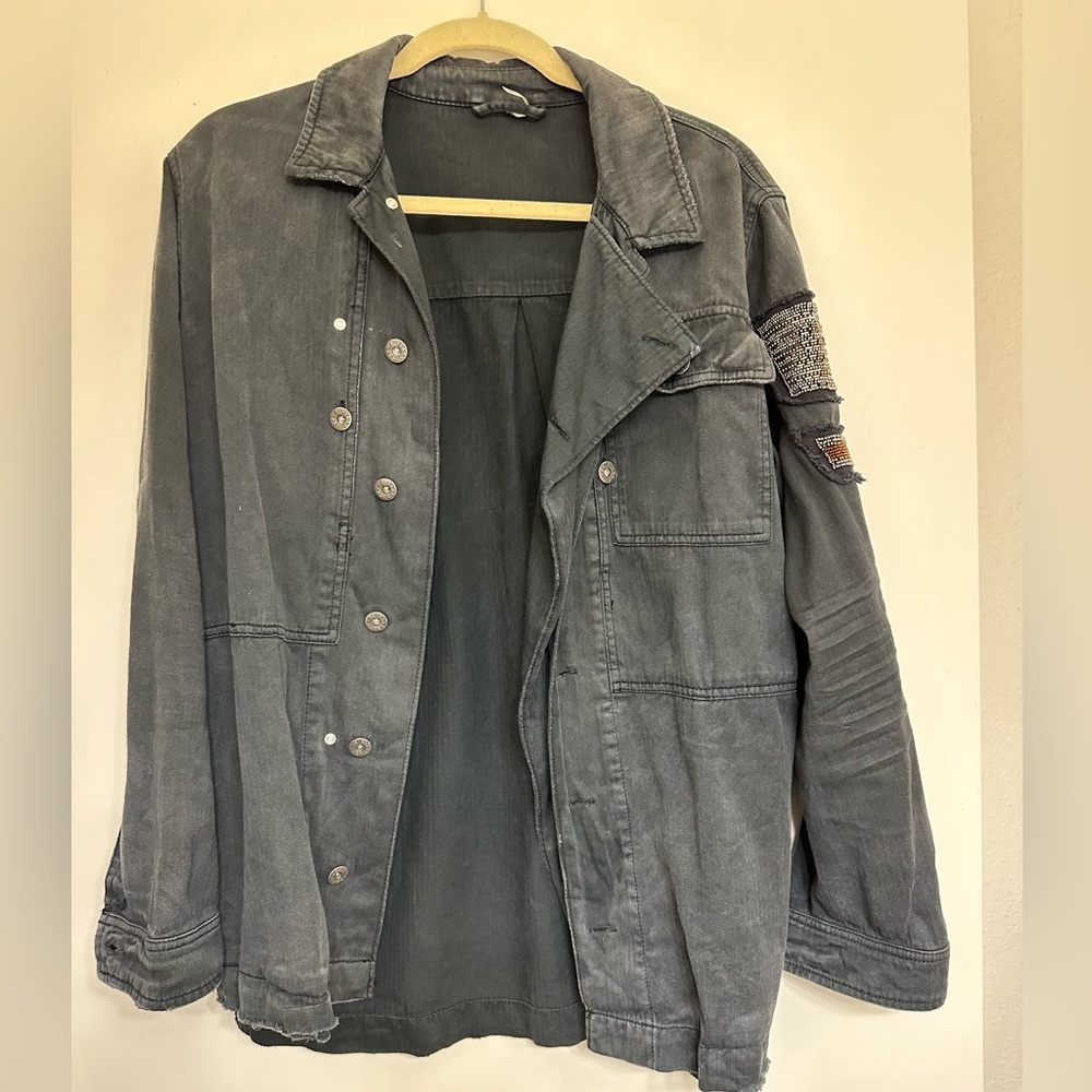 Free People Oversized Beaded Military Jacket